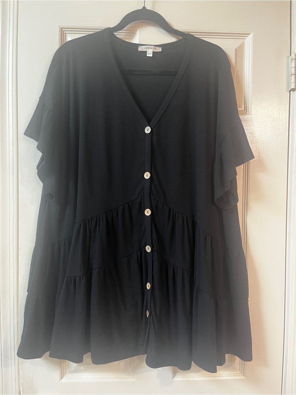 Emerald Black Tiered Button-Front Babydoll Tunic
